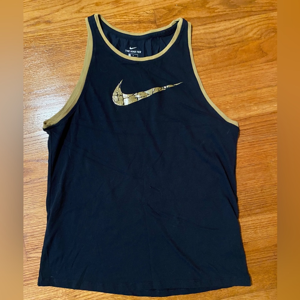 Nike Black and Gold Swoosh Tank Sz. M